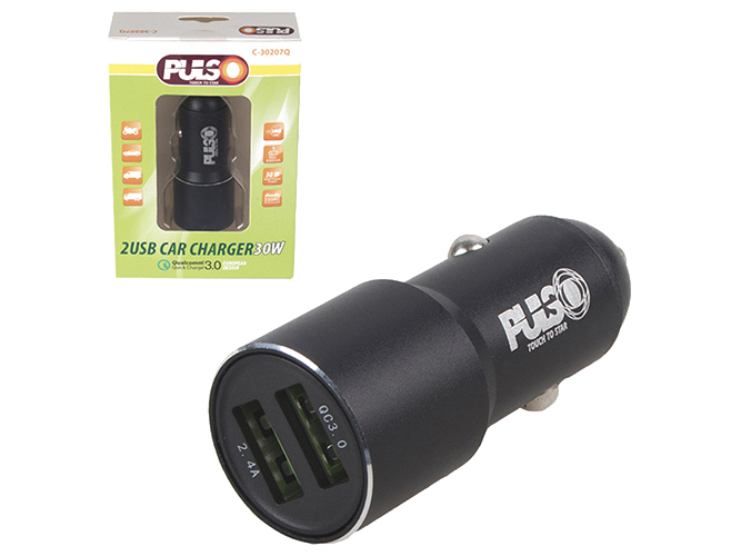 Автомобільний зарядний пристрій Pulso C-30207Q 2USB QC3.0 12-24V Port1 5V/3A 9V/2A, Port2 5V/2.4A