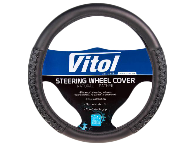 Чехол руля Vitol VLU-2002106 BK размер M (37-39см) черный, перфорированная кожа