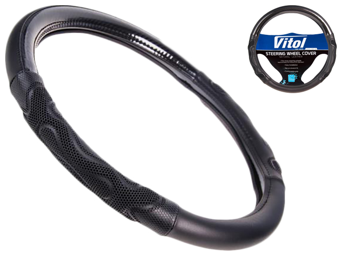 Чехол руля Vitol VLU-2003227 BK размер M (37-39см) черный, перфорированная кожа
