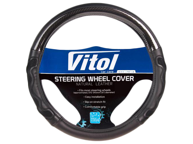 Чехол руля Vitol VLU-2003227 BK размер M (37-39см) черный, перфорированная кожа