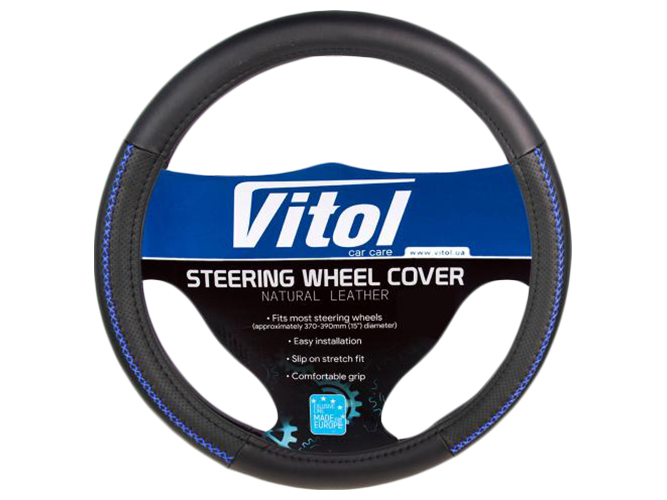 Чехол руля Vitol VLU-1909134 BK/BL размер L (39-41см) черно-синий, перфорированная кожа