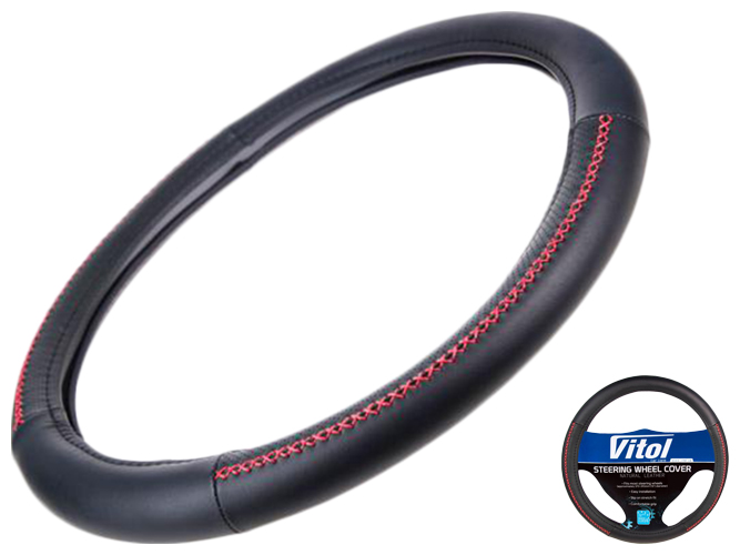 Чехол руля Vitol VLU-1909134 BK/RD размер M (37-39см) черно-красный, перфорированная кожа