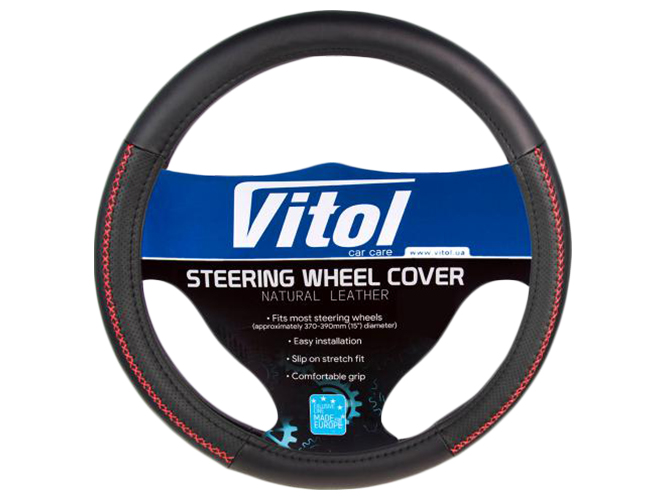 Чехол руля Vitol VLU-1909134 BK/RD размер M (37-39см) черно-красный, перфорированная кожа