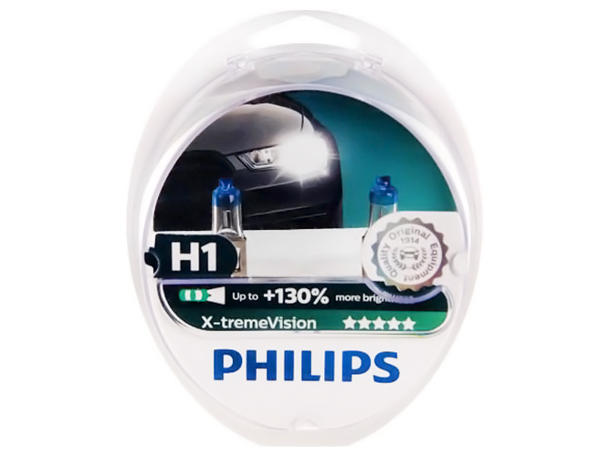 Автолампа Philips X-treme Vision, H1 +130%, 12V, 55W, P14,5s (12258XV+S2) 2шт