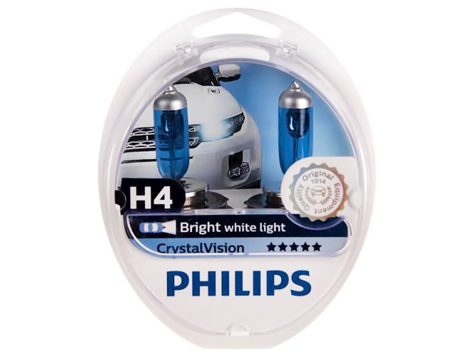 Автолампа Philips Crystal Vision, H4, 12V, 60/55W, P43t (12342CVSM) 2шт
