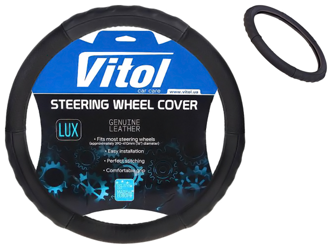 Чехол руля Vitol, B 317, XXXL, черный, кожа