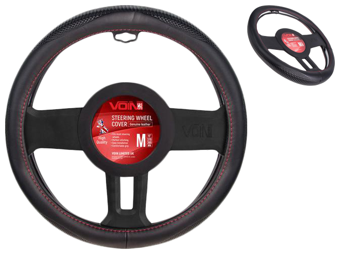 Чехол руля VOIN VLOD-L948 BK размер M (37-39см) черный, перфорированная кожа