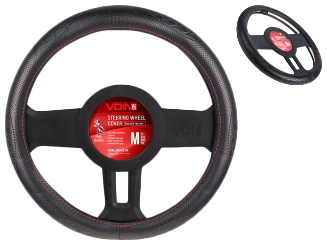 Чехол руля VOIN VLOD-L941 BK/RD размер M (37-39см) черный, перфорированная кожа