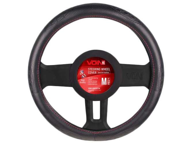 Чехол руля VOIN VLOD-L941 BK/RD размер M (37-39см) черный, перфорированная кожа
