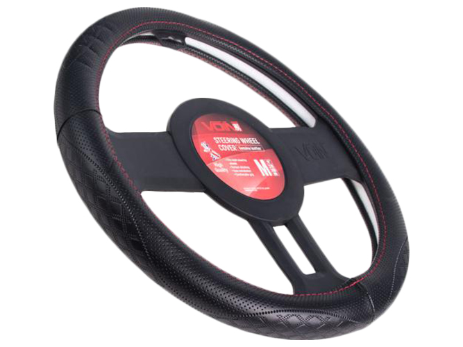 Чехол руля VOIN VLOD-L941 BK/RD размер M (37-39см) черный, перфорированная кожа