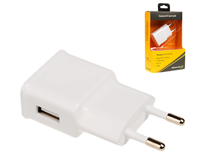 Зарядное устройство Grand-X CH-765W USB 5В 1A White с защитой от перегрузки