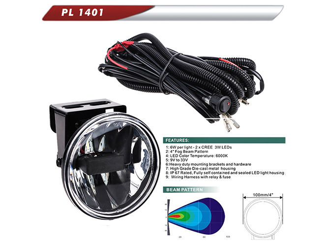 Фара додаткова PL-1401 LED-CREE/10-32V/2x6W/2x400LM/6000К/D=100мм/ел.проводка