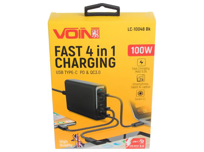 Сетевое зарядное устройство Voin 100W, 2 USB QC3.0 + 2 TYPE C
