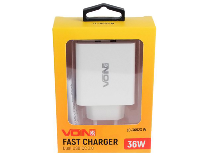 Сетевое зарядное устройство Voin 36W, 2USB QC3.0 (3.6V-6.5V*3A, 6.5V-9V*2A, 9V-12V*1.5A)