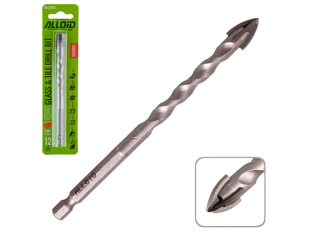 Свердло Alloid по склу, кераміці, HEX 1/4", 12мм, 120мм