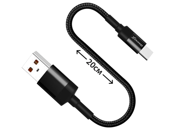 Кабель Grand-X для Power Bank USB-Type C FM-20C 20cm 3A, CU, Black, защита ткан.оплетка в коробке