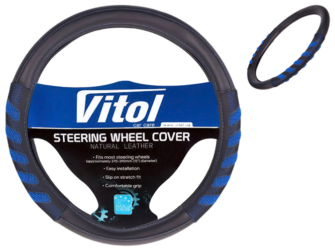 Чехол руля Vitol, VLU-1808010 BK/BL, L, черно-синий