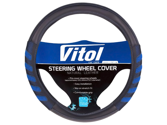 Чехол руля Vitol, VLU-1808010 BK/BL, L, черно-синий