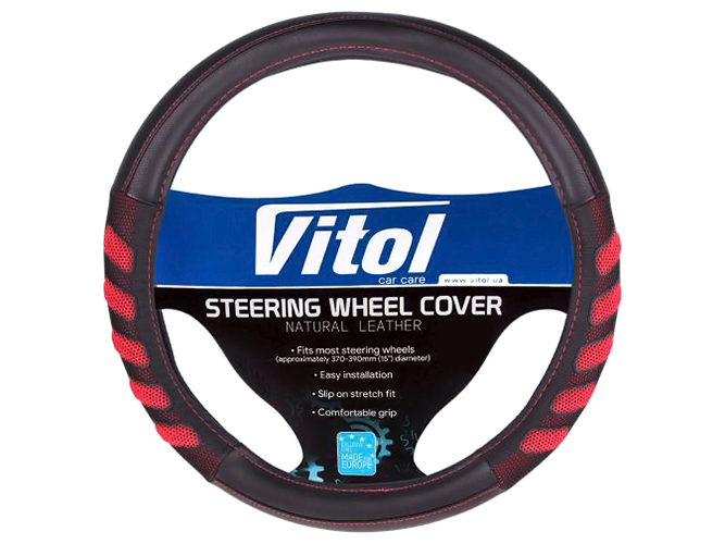 Чехол руля Vitol, VLU-1808010 BK/RD, L, черно-красный