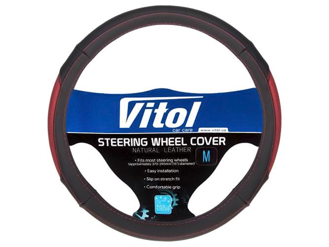 Чехол руля Vitol, VL 567 BK/RD, XL, черно-красный, кожа