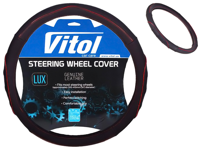 Чехол руля Vitol, VL 578 BK, S, черный, кожа