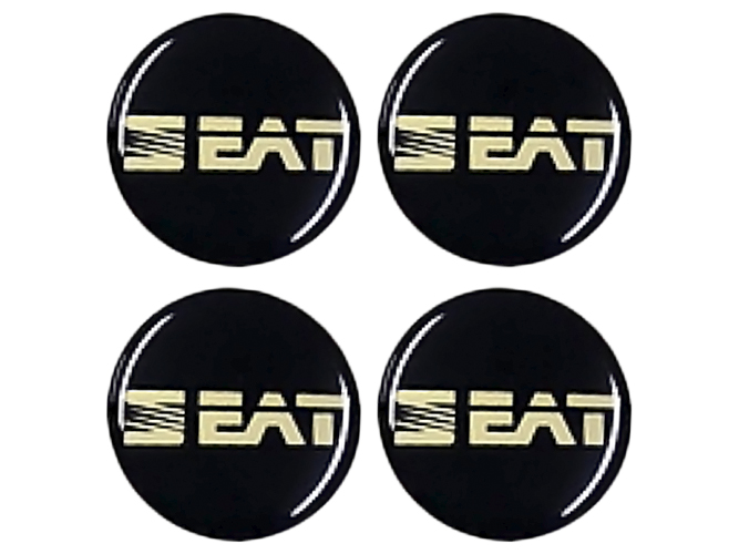Наклейки на колпаки SEAT, 9см, черные, 4шт