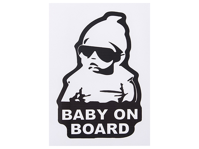 Наклейка "Baby on board" бiлий на чорному фонi, 155х126мм