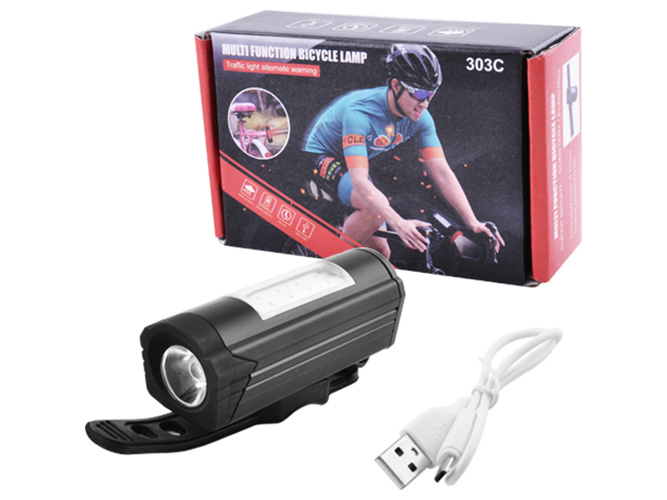 Велосипедный фонарь 303C-XPE+red/blue мигалка, ЗУ micro USB, встроенный аккумулятор
