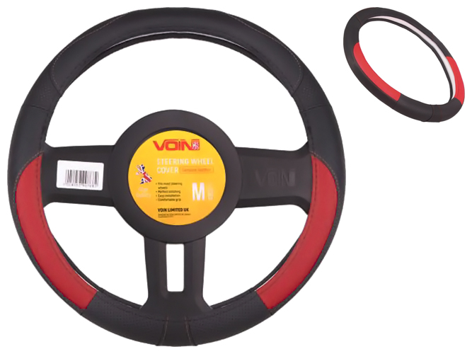 Чехол руля VLOD-L2031 BK/RD, M, черно-красный, перфорированная кожа