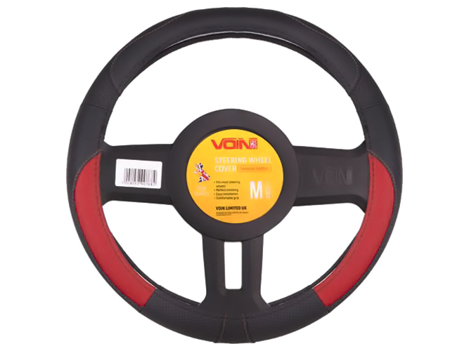 Чехол руля VLOD-L2031 BK/RD, M, черно-красный, перфорированная кожа