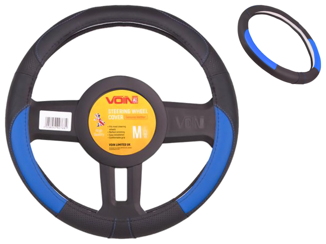 Чехол руля VLOD-L2031 BK/BL, M, черно-синий, перфорированная кожа