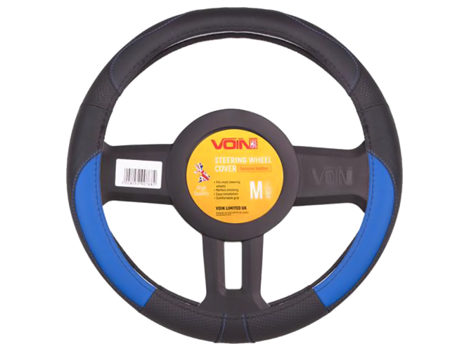 Чехол руля VLOD-L2031 BK/BL, M, черно-синий, перфорированная кожа