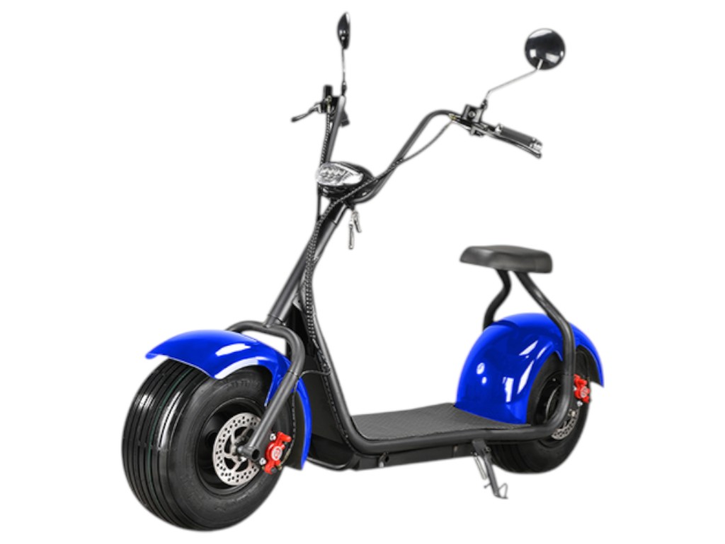 Электроскутер Rooder Citycoco, 1500Вт, 60В12Ач, li-ion, дисковые гидравлические тормоза, синий
