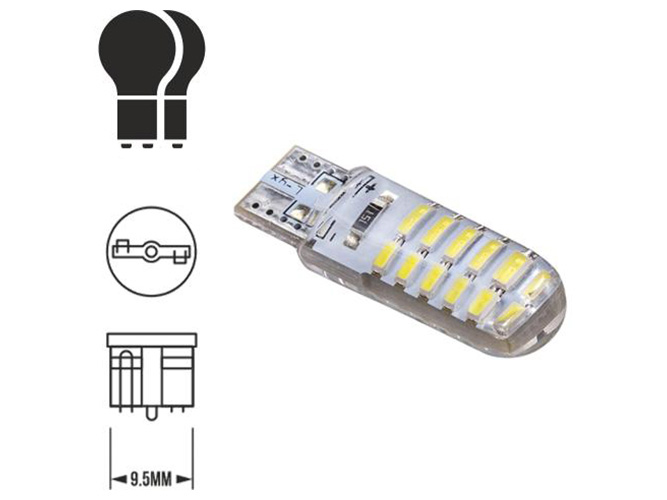 Лампа PULSO габаритная LED T10, 24SMD-3014 static, 12v, 0,5w, 320lm White (цена за 1шт) (LP-133261)