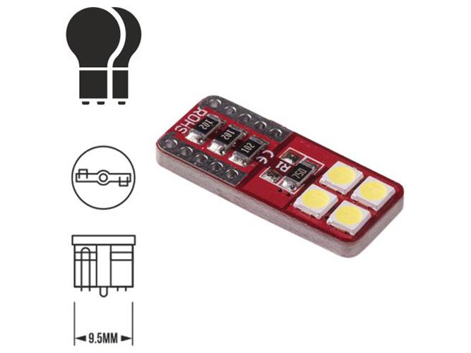 Лампа PULSO габаритная LED T10, 8SMD-5050, CANBUS, 12v, 0,5w,80lm White (цена за 1шт) (LP-188066)