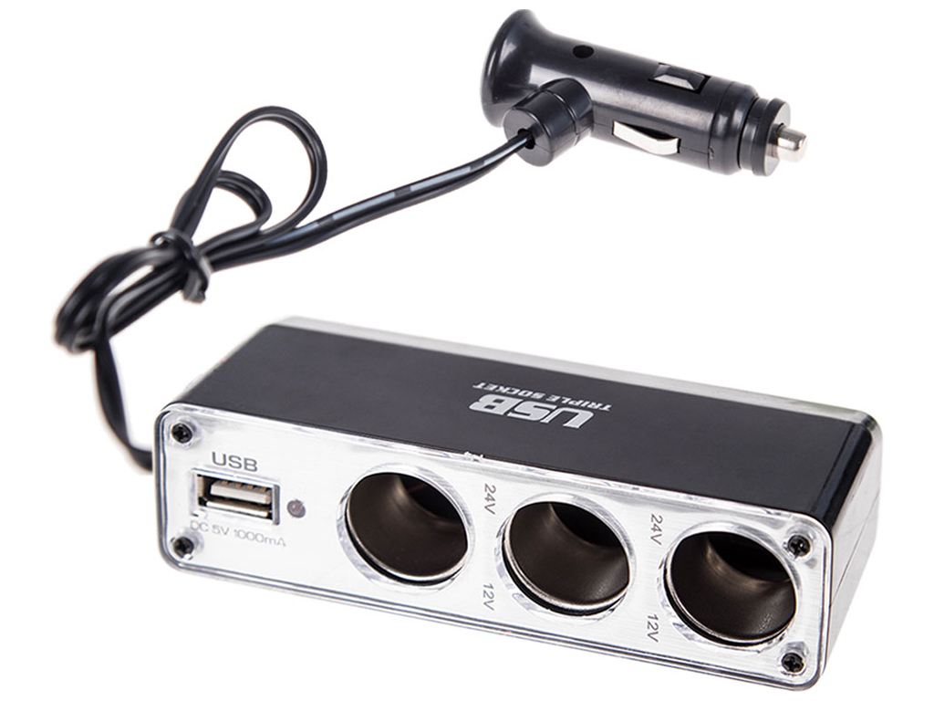 Удлинитель прикуривателя, 3+1USB провод, предохранитель (WF-0096A)