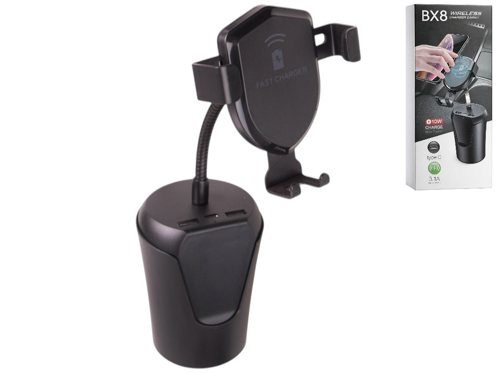 Зарядний пристрій бездротовий BX8, автомобільний, пластик, ABS, 6,2×23см, колір чорний