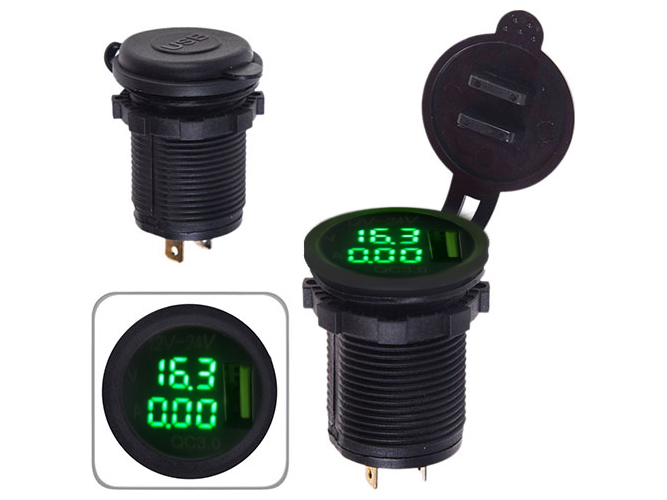 Автомобільне зарядне USB + Вольтметр + Амперметр у планку 12-24V 2.1A (10622 USB-12-24V 2.1A Gr)