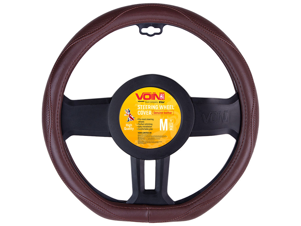 Чехол на руль VLOD-LF2161 BR M (37-39см), белая основа, кожа один шов/flat (цвет коричневый)