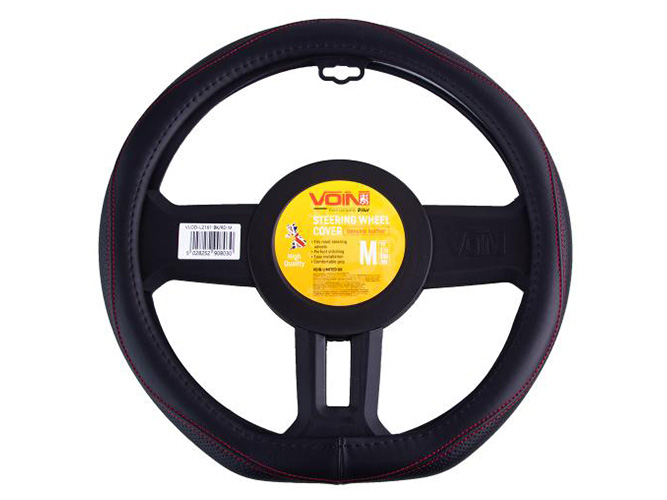 Чехол на руль черный, кожа, один шов, flat (VLOD-LF2161 BK RM)