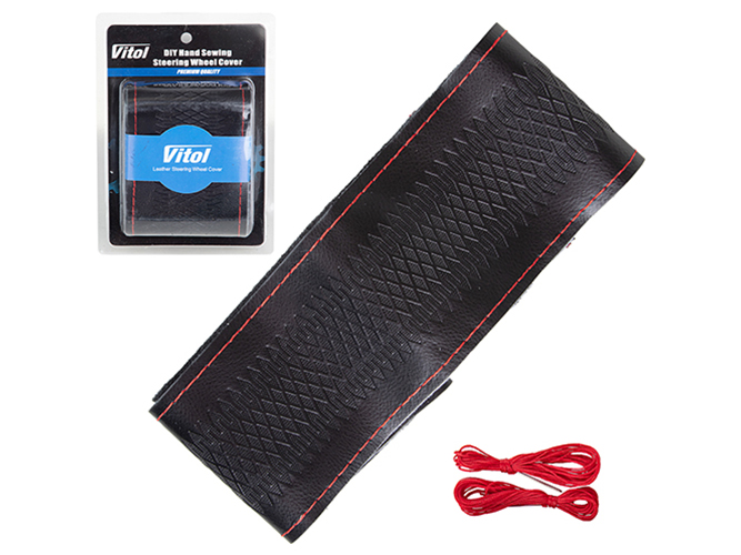 Чехол/плетка на руль VLOD-SF029-1 M (37-39см) черная, кожа, 1 шов