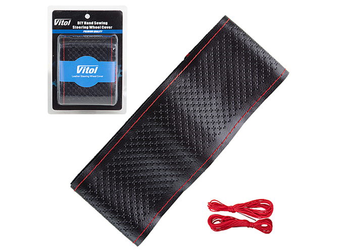 Чехол/плетка на руль VLOD-SF030-1 M (37-39см), черная, кожа, 1 шов