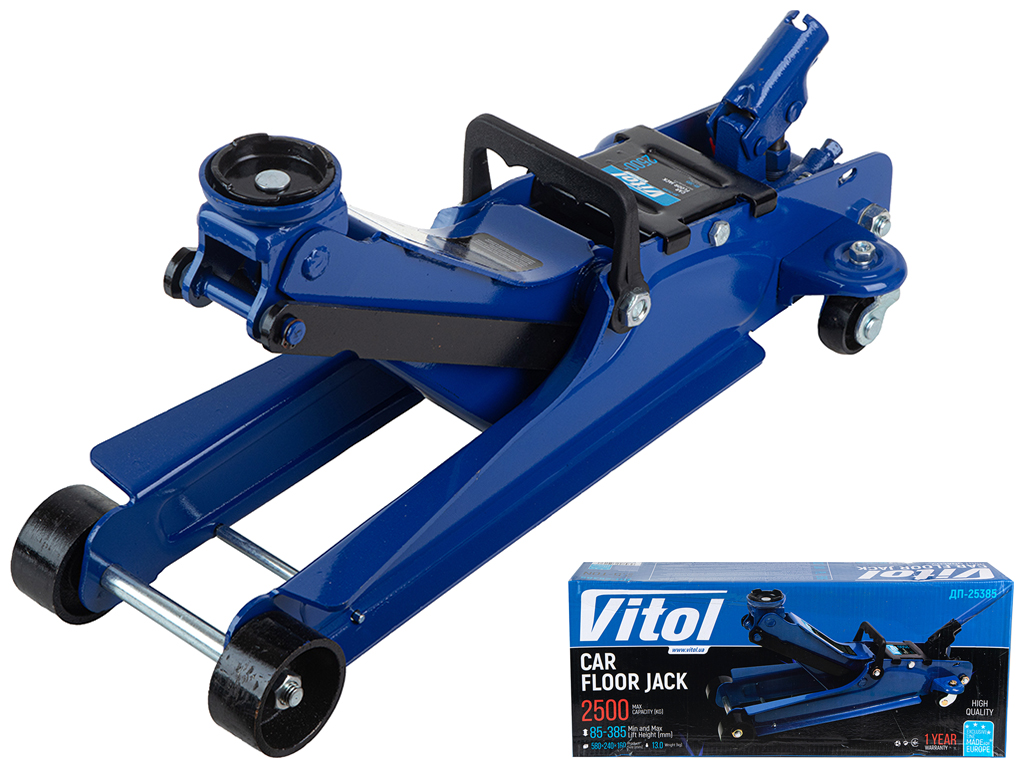 Домкрат гідравл.підк. 2,5т, 85-385мм, з низьким підкатом, 14,5кг (DP-25385)