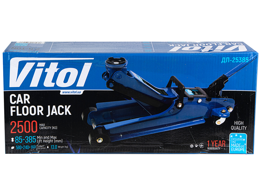 Домкрат гідравл.підк. 2,5т, 85-385мм, з низьким підкатом, 14,5кг (DP-25385)