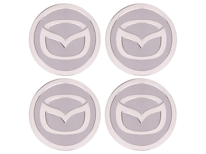Наклейки на колпаки MAZDA, 9см, серые, 4шт