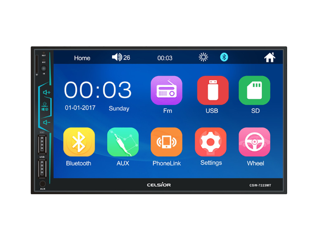 Двухчасовой мультимедийный центр Celsior 7" TFT, сенсорный дисплей, CSW-7223MT