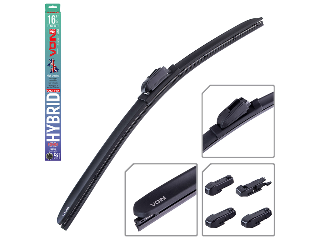 Щетки стеклоочистителя гибридные VOIN 16, "40см HYBRID Ultra, TPX6M-16", 5 адаптеров (VHU-16400)
