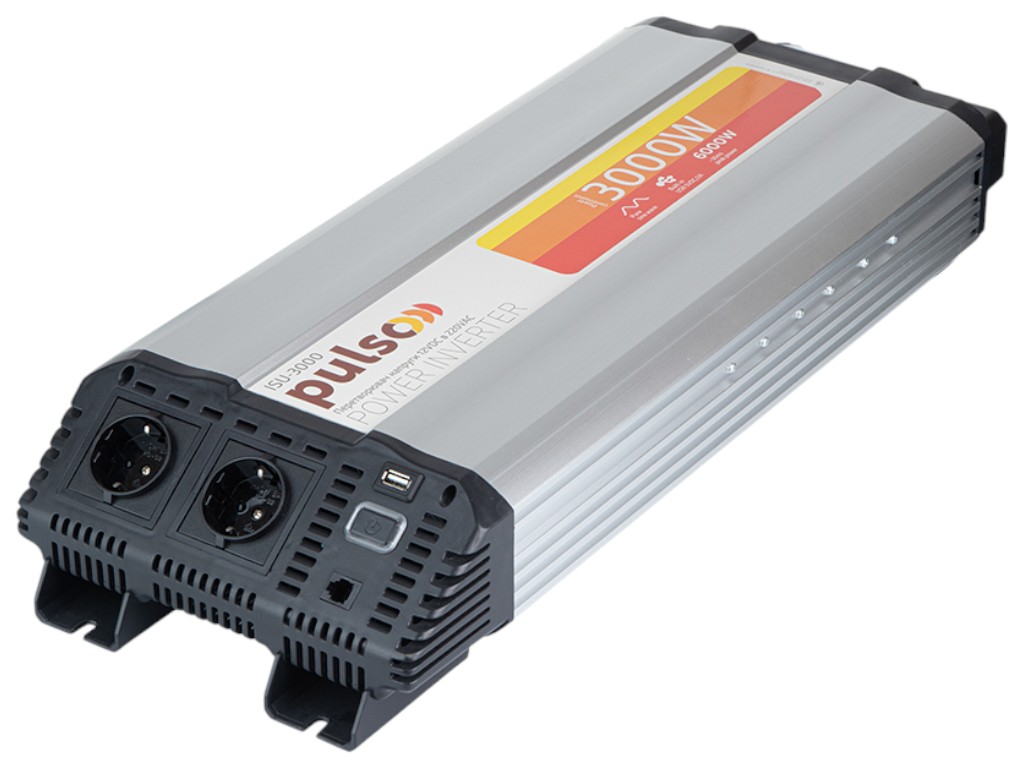 Преобразователь напряжения Pulso ISU-3000/12V-220V/3000WLCD/USB-5VDC2.0A, синусоидная волна, клеммы