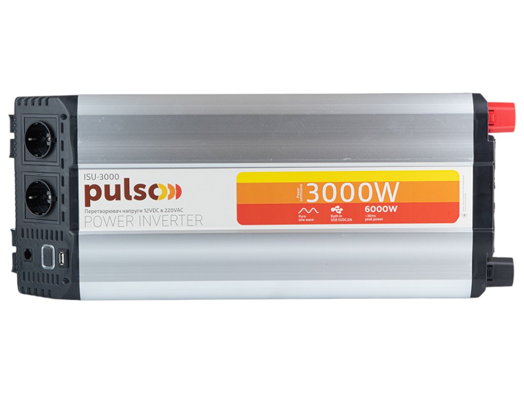 Преобразователь напряжения Pulso ISU-3000/12V-220V/3000WLCD/USB-5VDC2.0A, синусоидная волна, клеммы