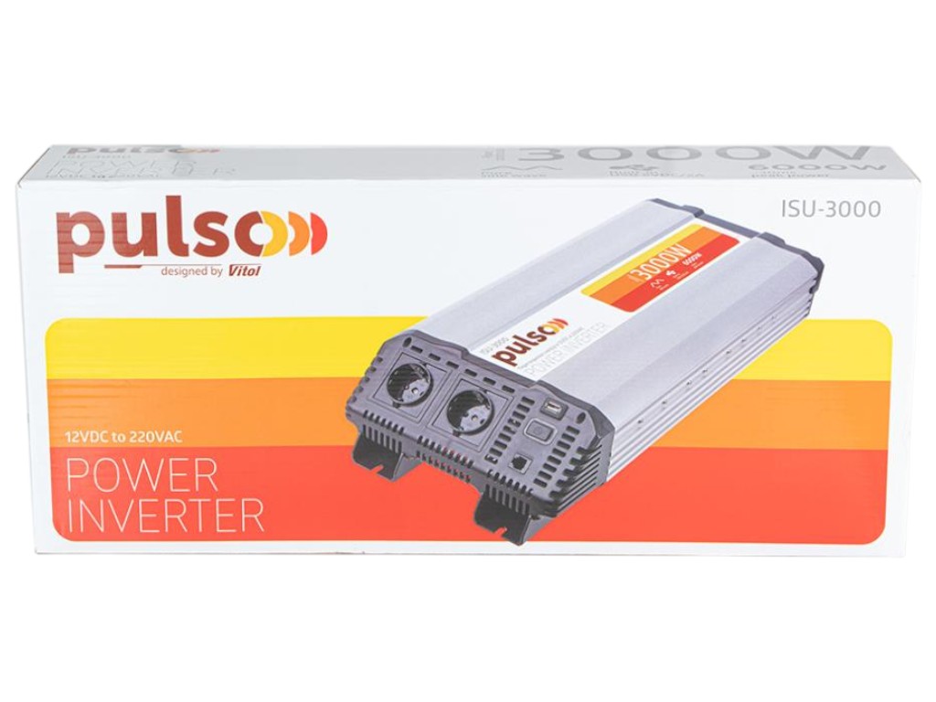 Преобразователь напряжения Pulso ISU-3000/12V-220V/3000WLCD/USB-5VDC2.0A, синусоидная волна, клеммы